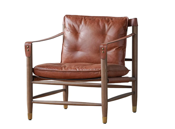 Hemingway Tawny Italian Leather and Ash Wood Lounge Chair