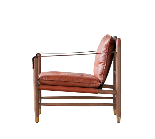 Hemingway Tawny Italian Leather and Ash Wood Lounge Chair