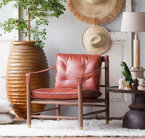 Hemingway Tawny Italian Leather and Ash Wood Lounge Chair