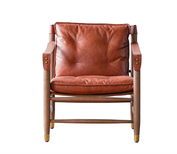 Hemingway Tawny Italian Leather and Ash Wood Lounge Chair