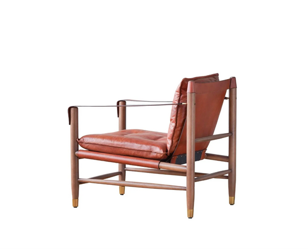 Hemingway Tawny Italian Leather and Ash Wood Lounge Chair