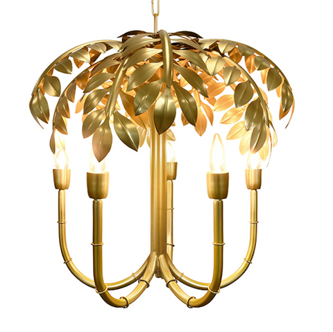Millie Antique Brass Five Light Palm Tree Chandelier