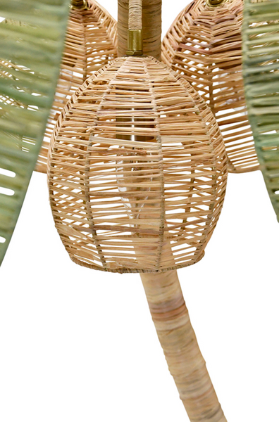 Coco Green and Natural Paper Rafia Floor Lamp with Brass Details