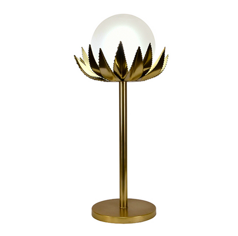 Moxie Palm Leaf Uplight Brass & Glass Globe Table Lamp