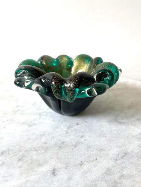 Vintage Barovier Emerald and Gold Murano Glass Bowl
