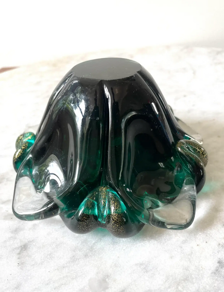 Vintage Barovier Emerald and Gold Murano Glass Bowl