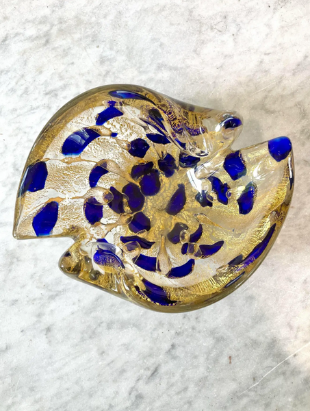 Vintage Barovier Cobalt Blue and Gold Murano Glass Bowl