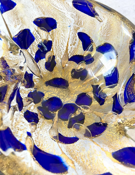 Vintage Barovier Cobalt Blue and Gold Murano Glass Bowl