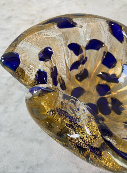 Vintage Barovier Cobalt Blue and Gold Murano Glass Bowl
