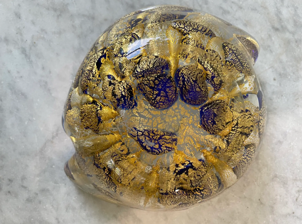 Vintage Barovier Cobalt Blue and Gold Murano Glass Bowl
