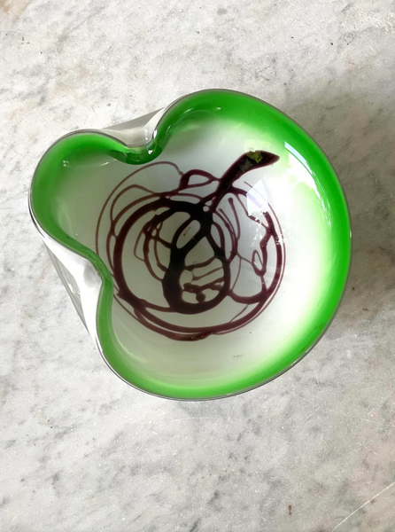 Vintage 1950s Fratelli Toso Green and Brown Murano Glass Bowl