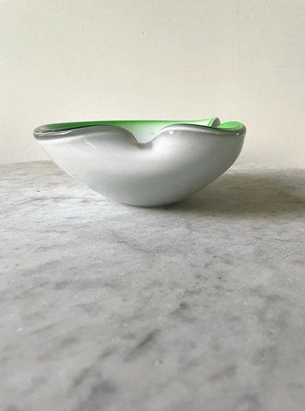 Vintage 1950s Fratelli Toso Green and Brown Murano Glass Bowl