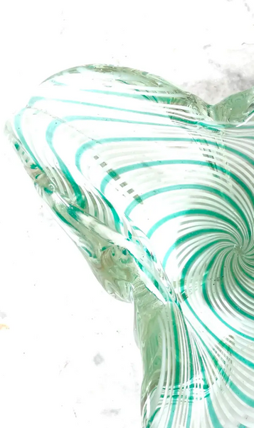 Vintage 1950s Paulo Venini Aquamarine Striped Murano Glass Bowl
