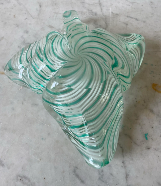 Vintage 1950s Paulo Venini Aquamarine Striped Murano Glass Bowl