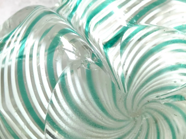 Vintage 1950s Paulo Venini Aquamarine Striped Murano Glass Bowl