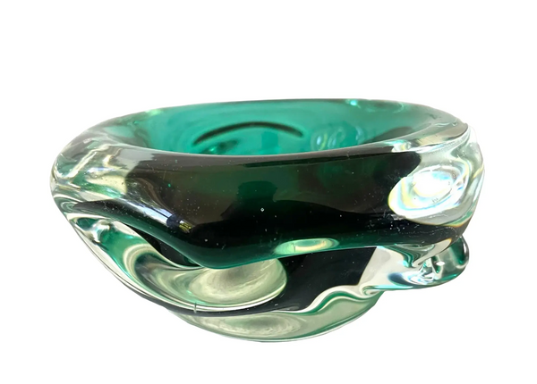 Vintage Mid Century Seguso Green and Translucent Murano Glass Bowl