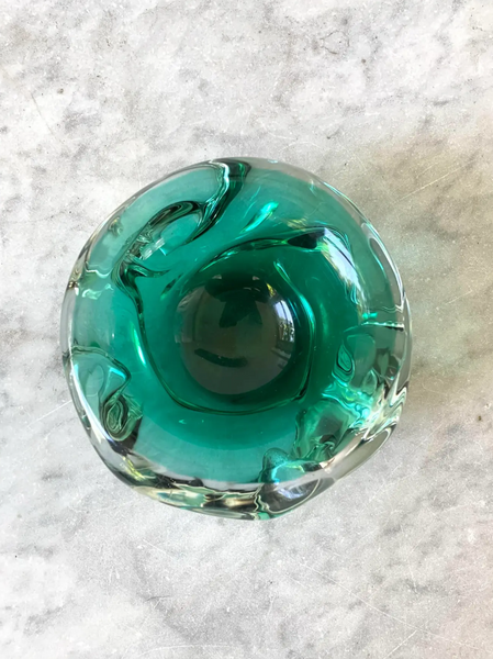 Vintage Mid Century Seguso Green and Translucent Murano Glass Bowl