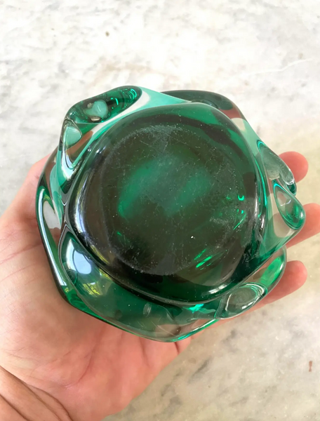 Vintage Mid Century Seguso Green and Translucent Murano Glass Bowl