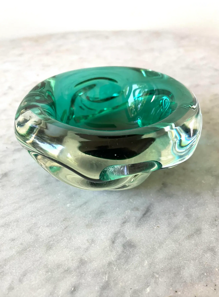 Vintage Mid Century Seguso Green and Translucent Murano Glass Bowl