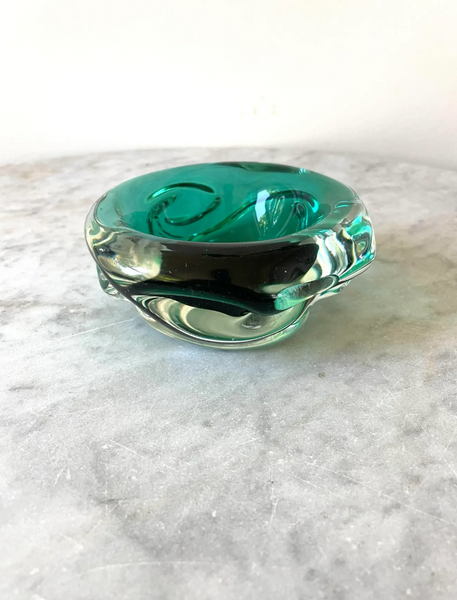 Vintage Mid Century Seguso Green and Translucent Murano Glass Bowl