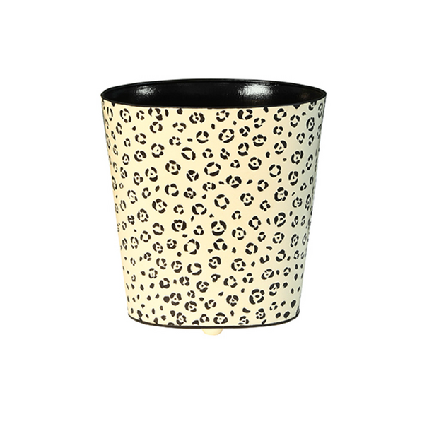 Cheetah Design Handpainted Oval Metal Wastebasket