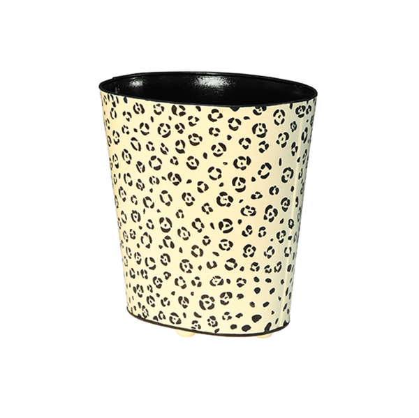 Cheetah Design Handpainted Oval Metal Wastebasket