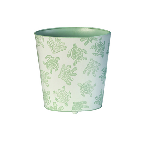 Turtles Handpainted Oval Metal Wastebasket