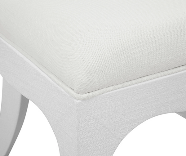 Sadie White Textured Linen Framed Dining Chair with White Performance Linen