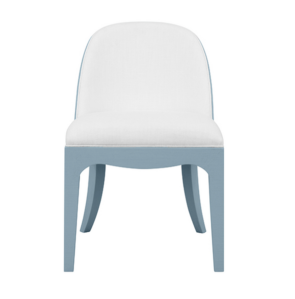 Sadie Light Blue Textured Linen Framed Dinging Chair with White Performance Linen Upholstery