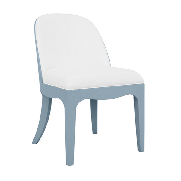 Sadie Light Blue Textured Linen Framed Dinging Chair with White Performance Linen Upholstery