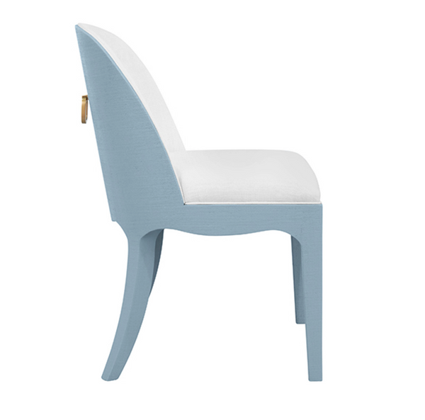 Sadie Light Blue Textured Linen Framed Dinging Chair with White Performance Linen Upholstery