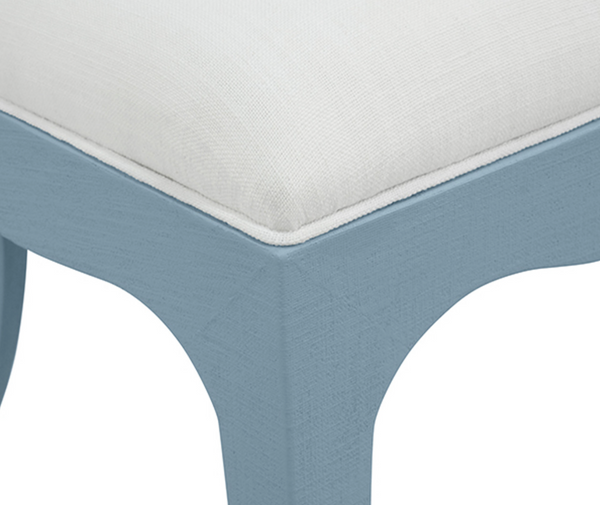 Sadie Light Blue Textured Linen Framed Dinging Chair with White Performance Linen Upholstery