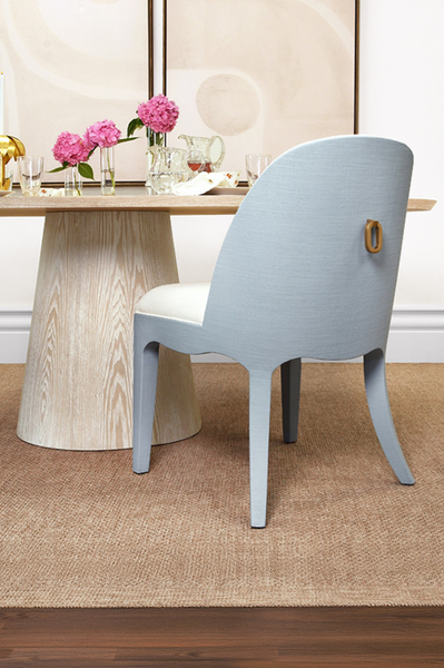 Sadie Light Blue Textured Linen Framed Dinging Chair with White Performance Linen Upholstery