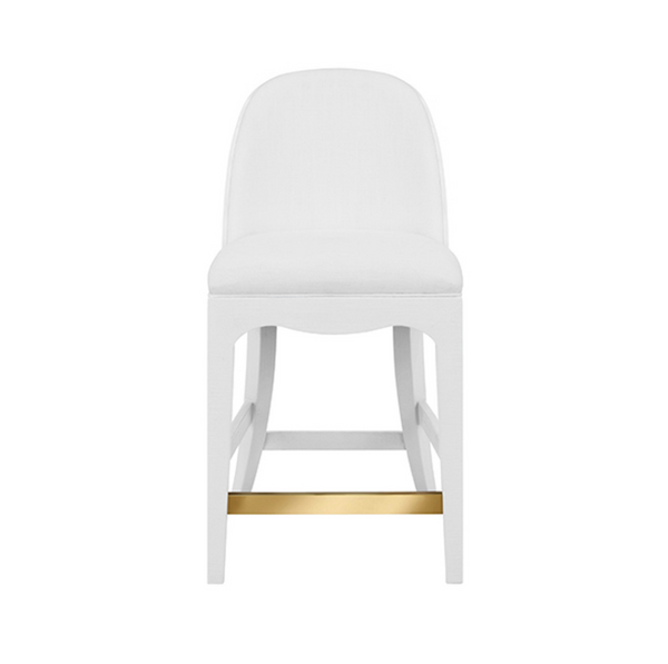 Sadie White Textured Linen Framed Counter Stool with White Performance Linen and Brass