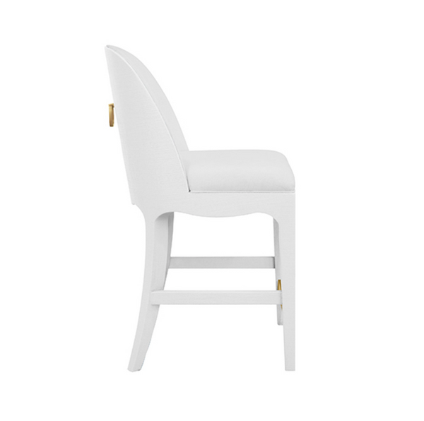 Sadie White Textured Linen Framed Counter Stool with White Performance Linen and Brass