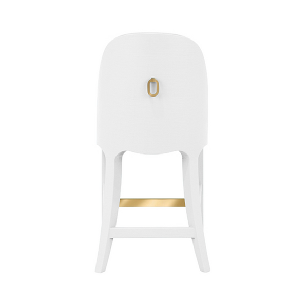 Sadie White Textured Linen Framed Counter Stool with White Performance Linen and Brass