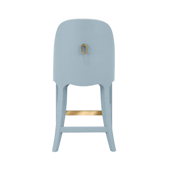 Sadie Light Blue Textured Linen Framed Counter Stool with White Performance Linen Upholstery and Brass