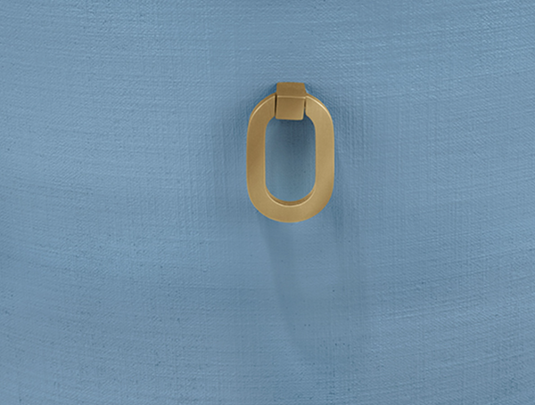 Sadie Light Blue Textured Linen Framed Counter Stool with White Performance Linen Upholstery and Brass