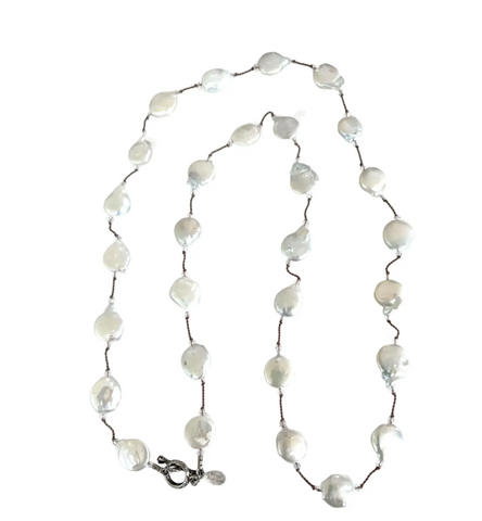Vintage Margo Morrison Freshwater Pearl, Swarovski Crystal, and Sterling Silver Necklace