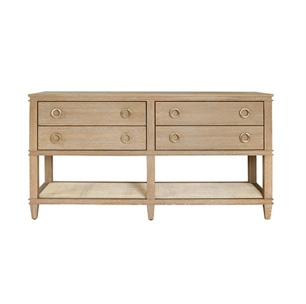 Richmond Four Drawer Console Table - Black Oak or Cerused Oak & Cane