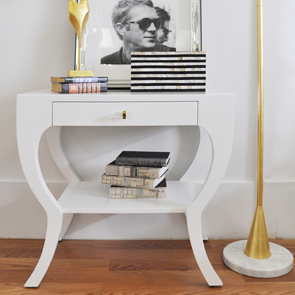 Sonya Glossy White Lacquer Two Tier Side Table