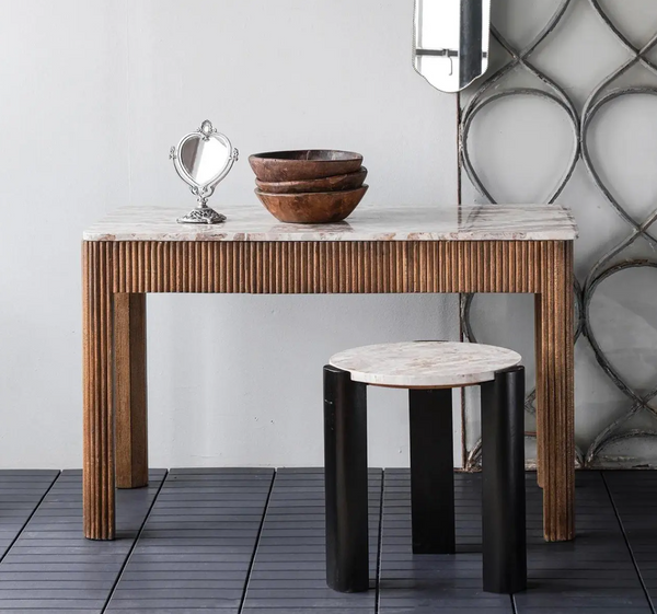 Channeled Mango Wood & Marble Top Desk - Matthew Izzo Collection