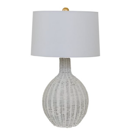 Clancy Rustic White Table Lamp - Rattan w/White Linen Shade