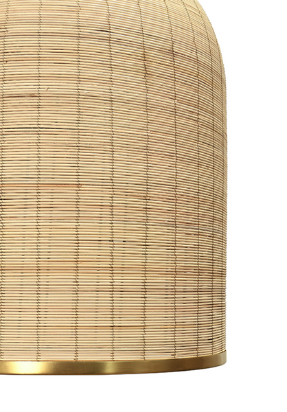 Laken Bell Shaped Natural Rattan Pendant Light with Satin Brass Trim
