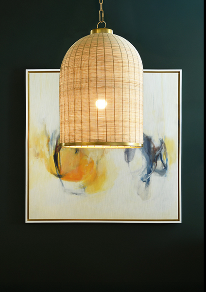 Laken Bell Shaped Natural Rattan Pendant Light with Satin Brass Trim