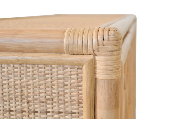 Aria Natural Rattan Three Door Buffet Cabinet with Mirro Front Doors and Adjustable Shelves