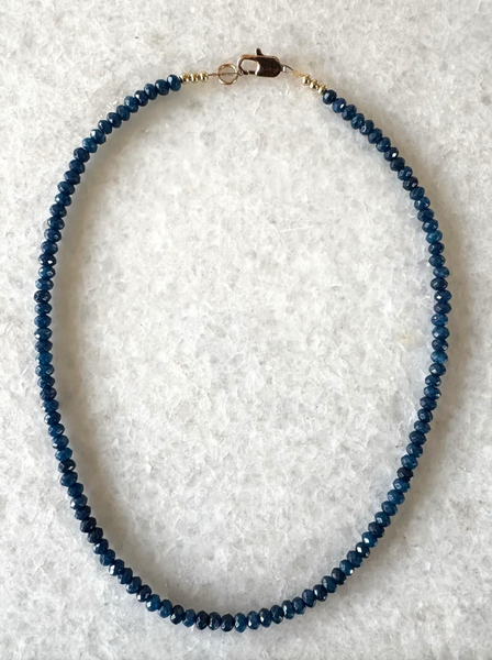 16" Fine Faceted Sapphire Quartz Beaded Stacking Necklace with Gold Tone Clasp - Designed by Matthew Izzo