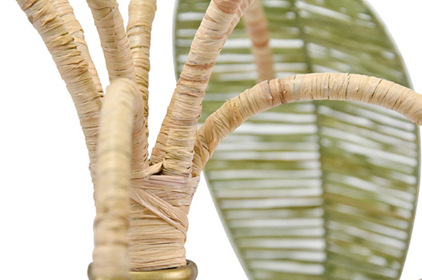 Sola Green and Natural Paper Rafia Palm Tree and Coconut Table Lamp with Brass Details