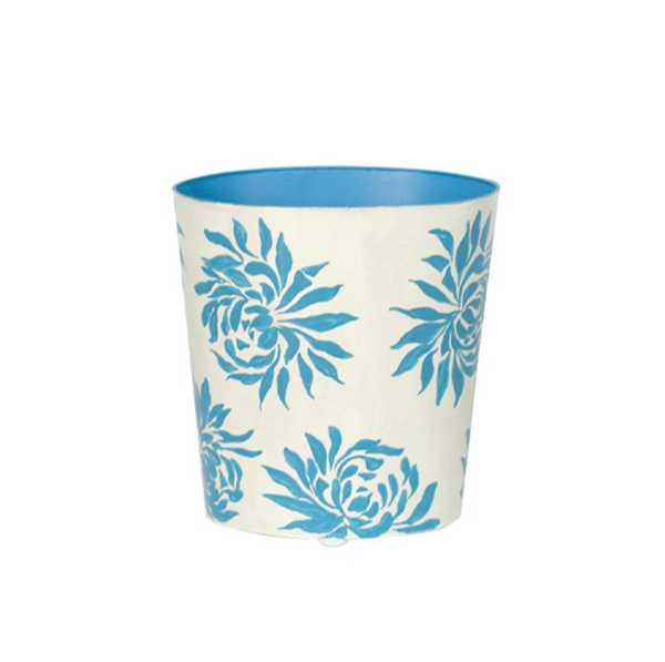 Dahlia Gold Leaf Handpainted Oval Metal Waste Basket