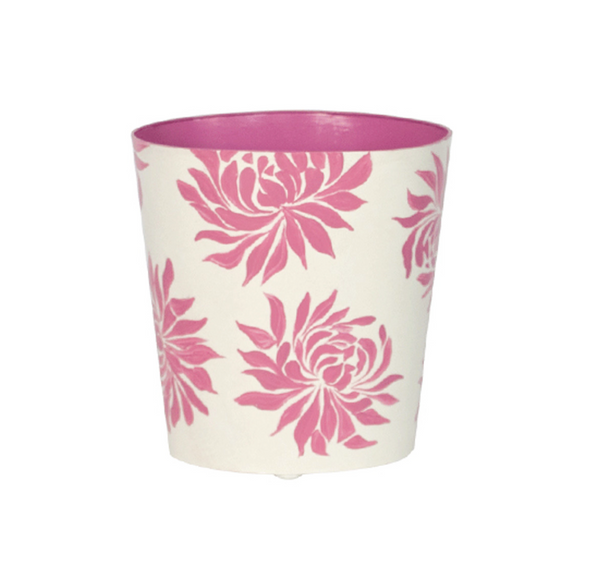 Dahlia Gold Leaf Handpainted Oval Metal Waste Basket